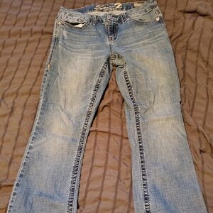 Seven7 Blue Straight Leg Jeans with Vintage Fading